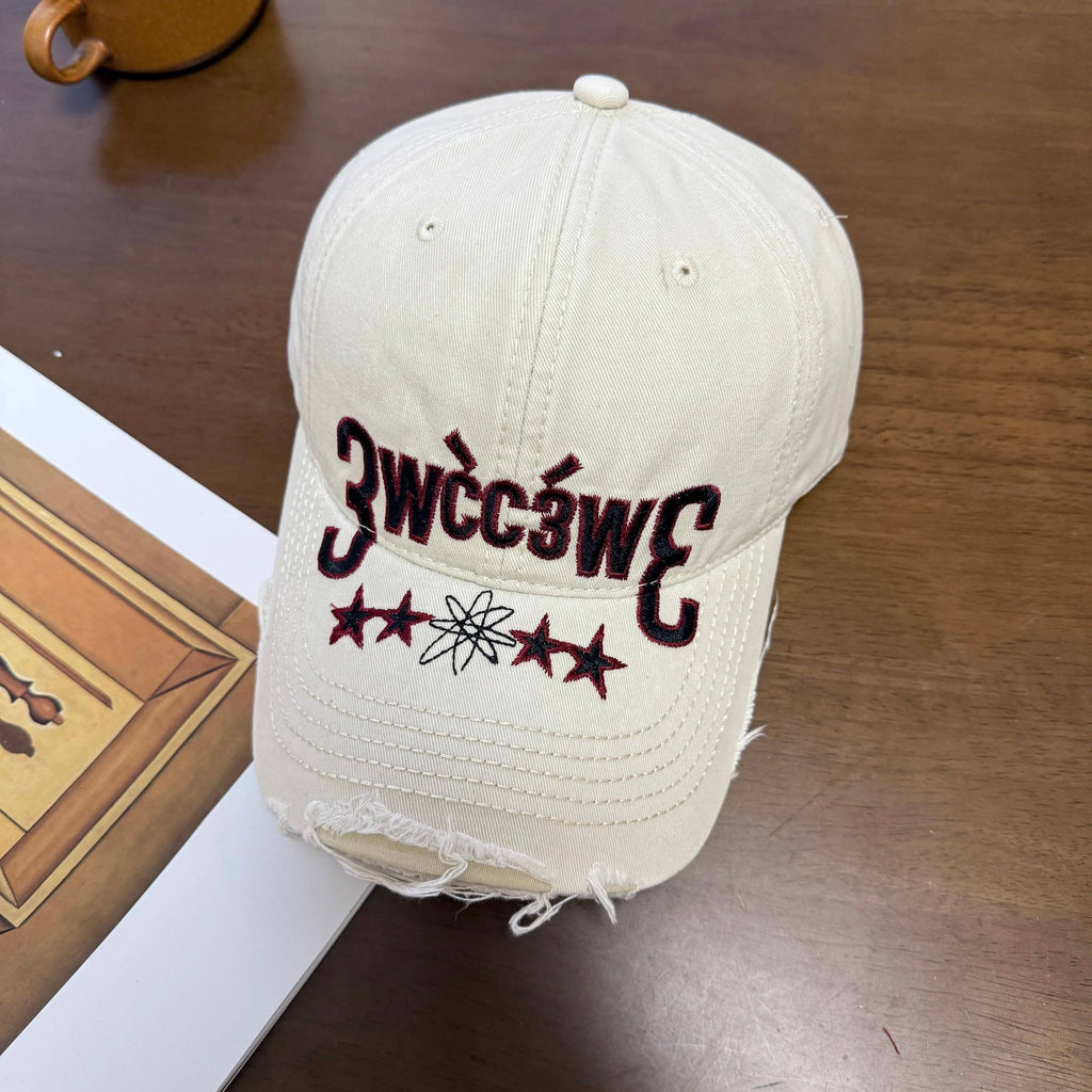 Distressed Washed Frayed-edge Lettered Cap